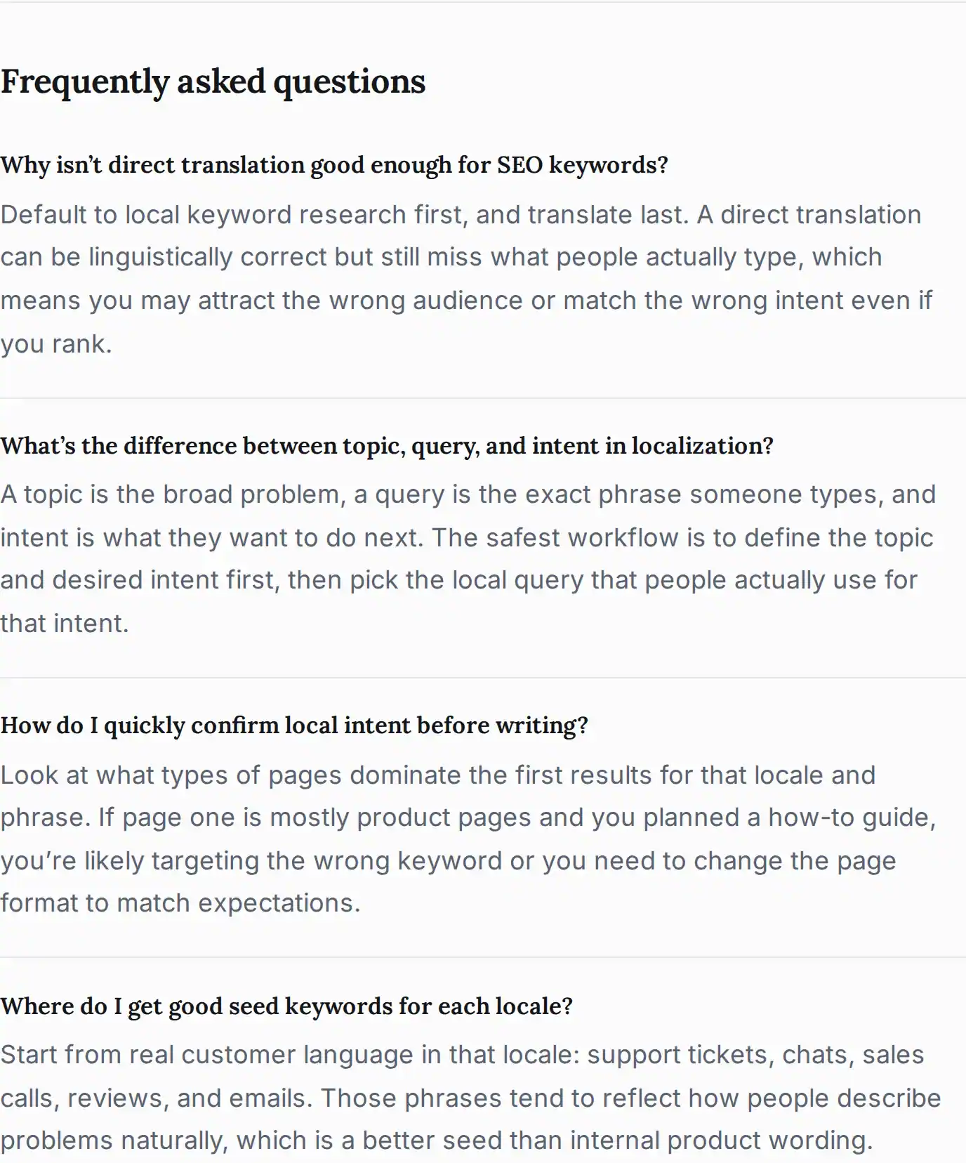 The FAQ block at the end of the article
